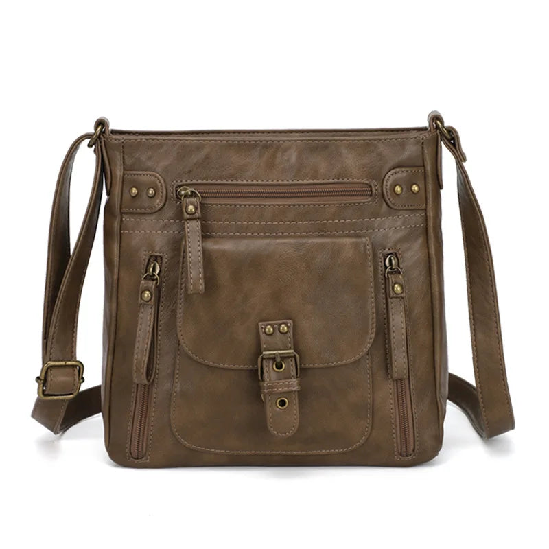 Retro square textured vegan leather shoulder bag for women