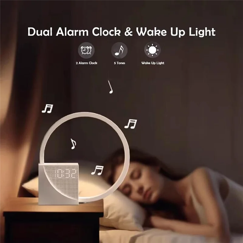 Elevate Your Morning Routine with Our Stylish 3-Level Dimmable Touch Table Lamp Alarm Clock - The Ideal Night Light and White Noise Companion for Kids!