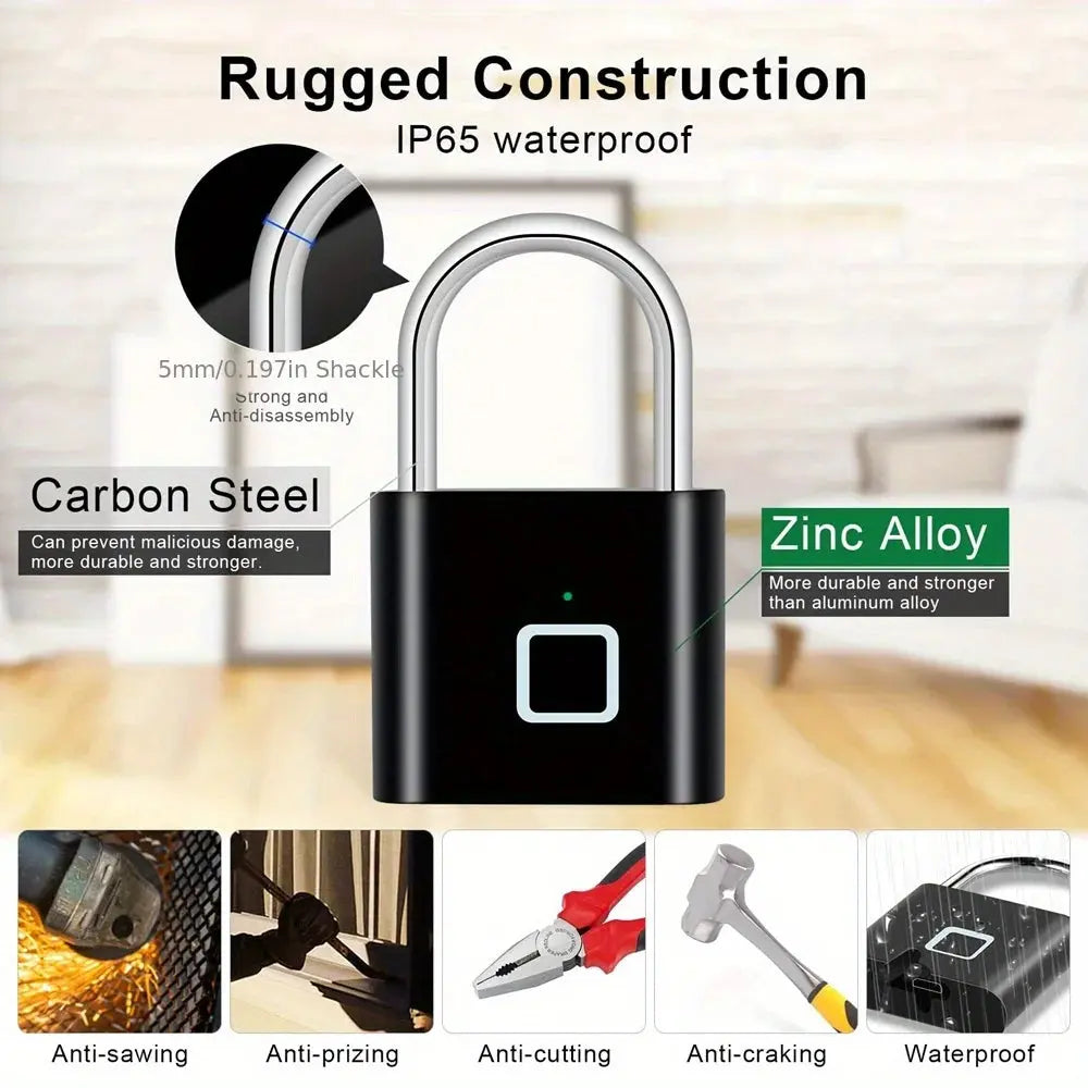 Unlock Convenience with the Revolutionary Smart Fingerprint Padlock - Waterproof Biometric Security Lock with USB Rechargeable Battery for Effortless Access