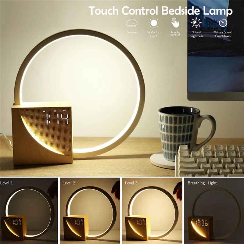 Elevate Your Morning Routine with Our Stylish 3-Level Dimmable Touch Table Lamp Alarm Clock - The Ideal Night Light and White Noise Companion for Kids!