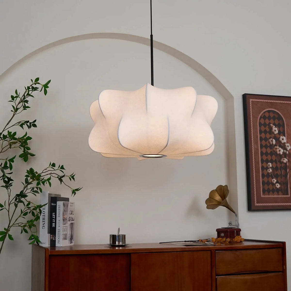 Silk Cocoon Pendant Ceiling Light with Adjustable Hanging Cord | Layered Shade for Soft Ambient Illumination 7