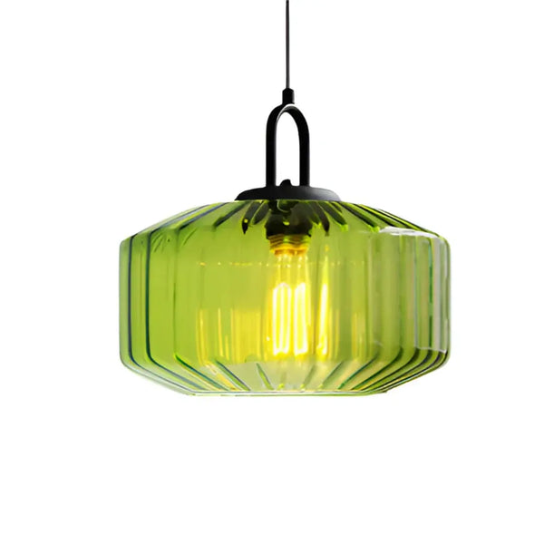 Ribbed Glass Pendant Light – Retro Hanging Lamp