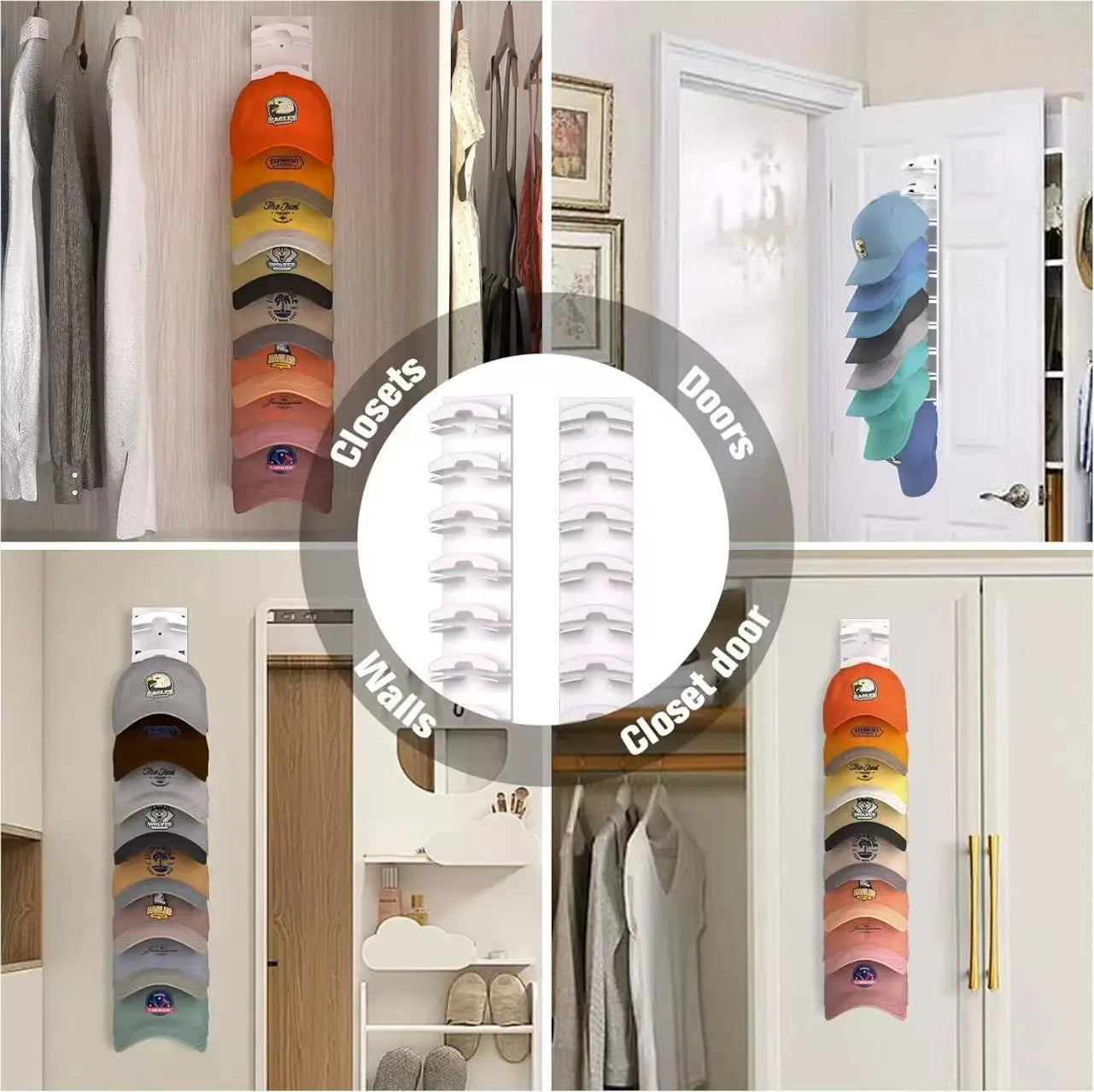 Wall-mounted cap rack fully loaded with baseball caps