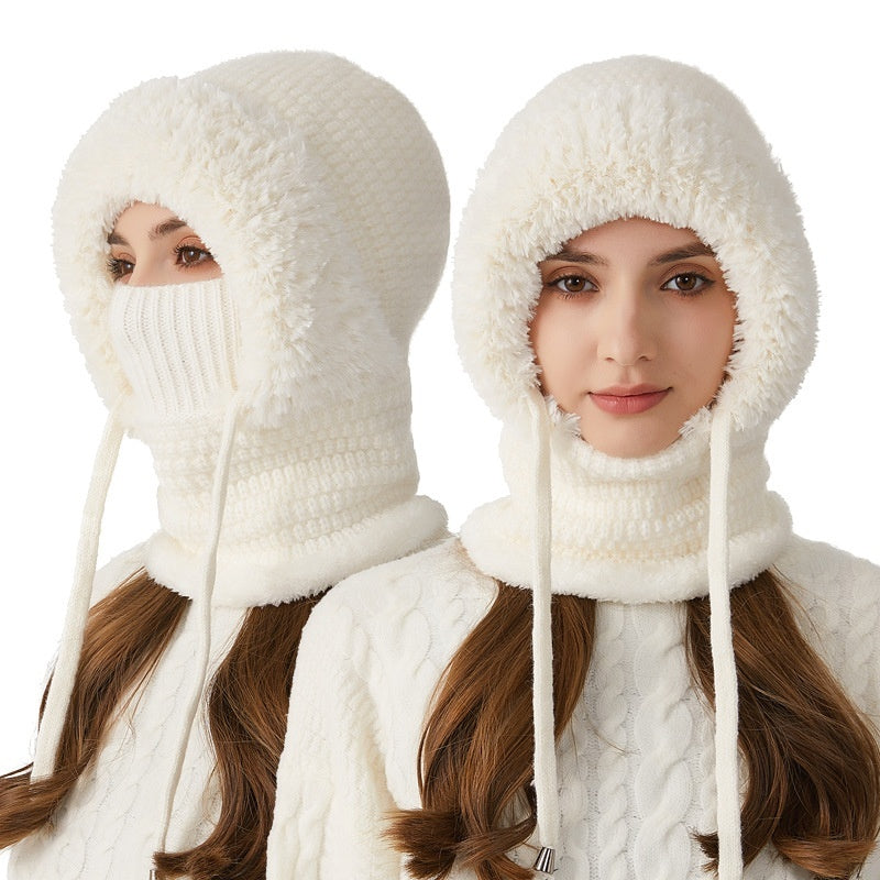 4-in-1 winter knit balaclava hood with built-in scarf and face cover