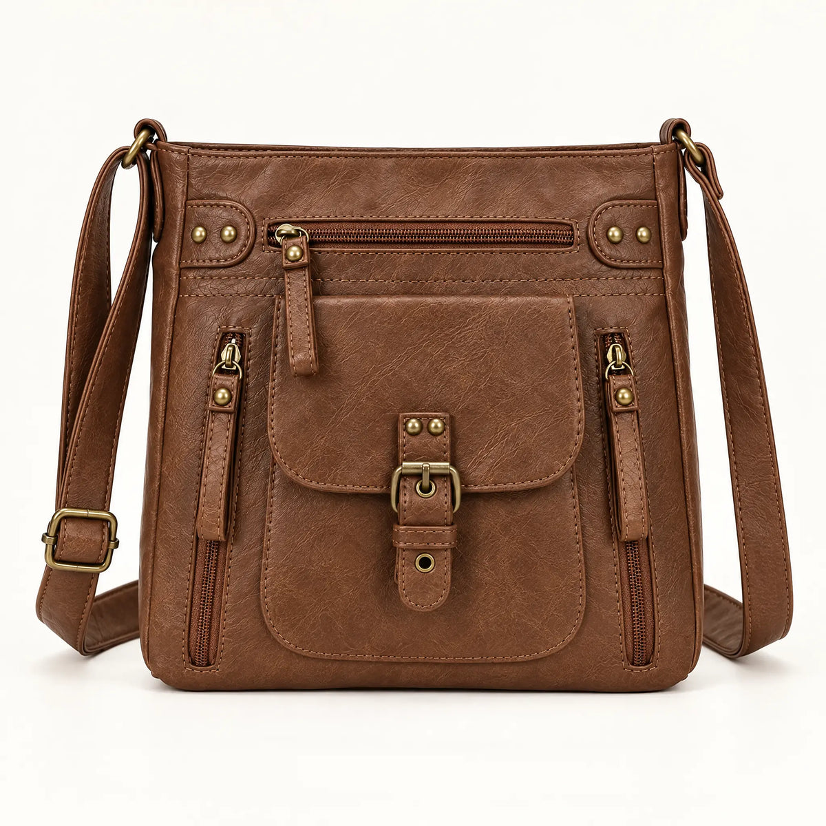 Retro square vegan leather shoulder bag in brown