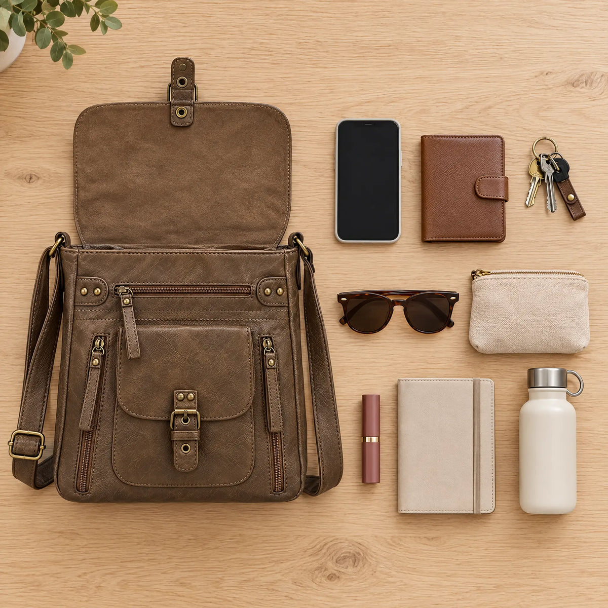 Everyday essentials that fit inside the retro square bag