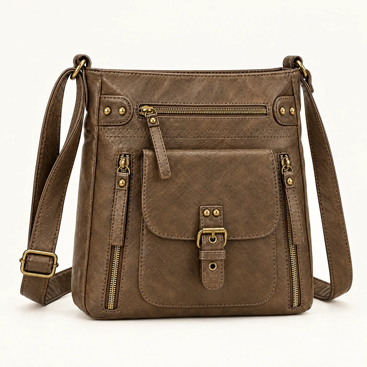 Retro square vegan leather shoulder bag in khaki