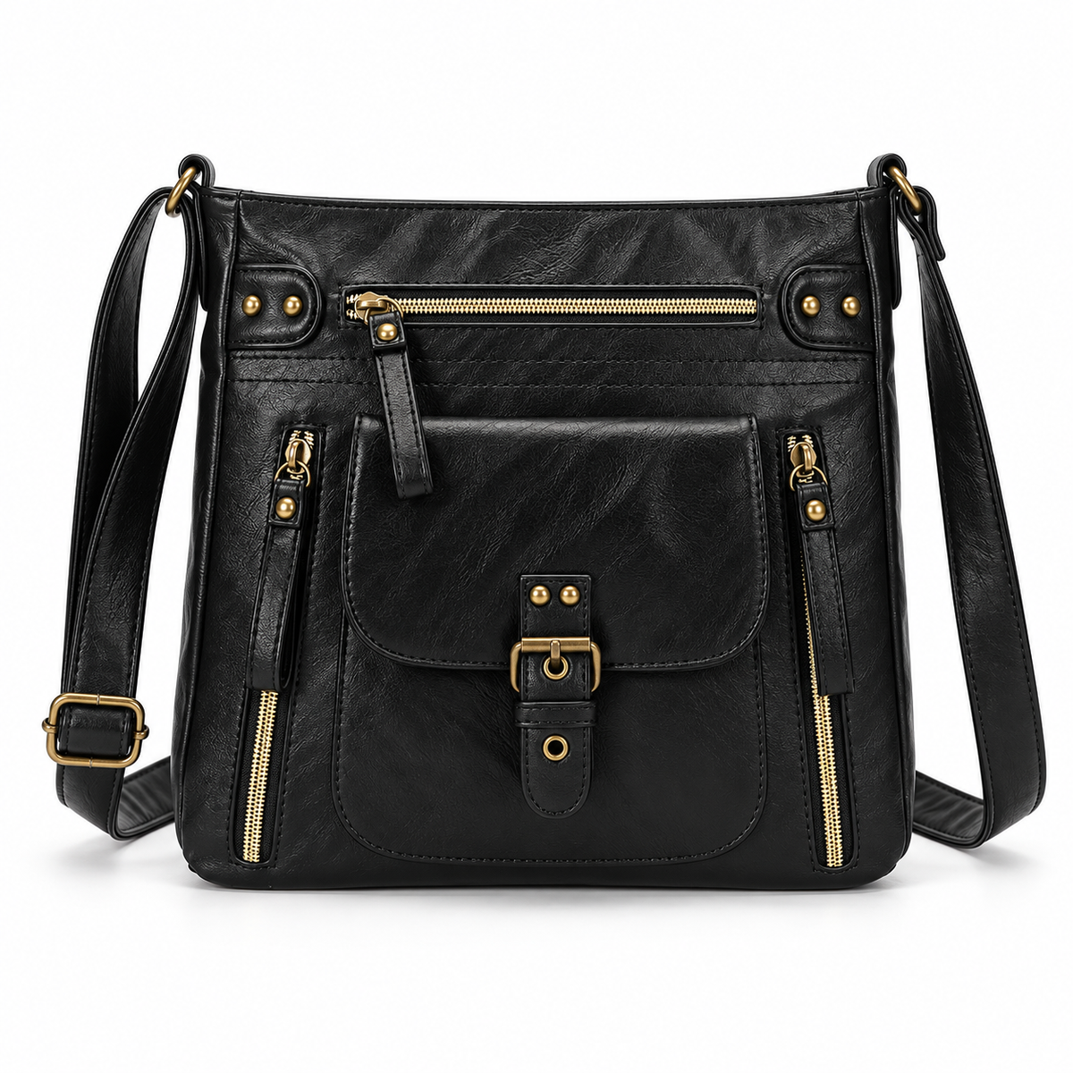 Retro square vegan leather shoulder bag in black