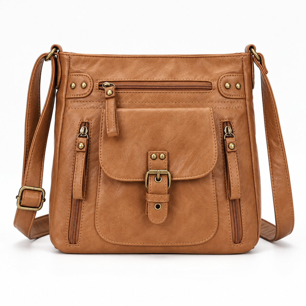Retro square vegan leather shoulder bag in brown