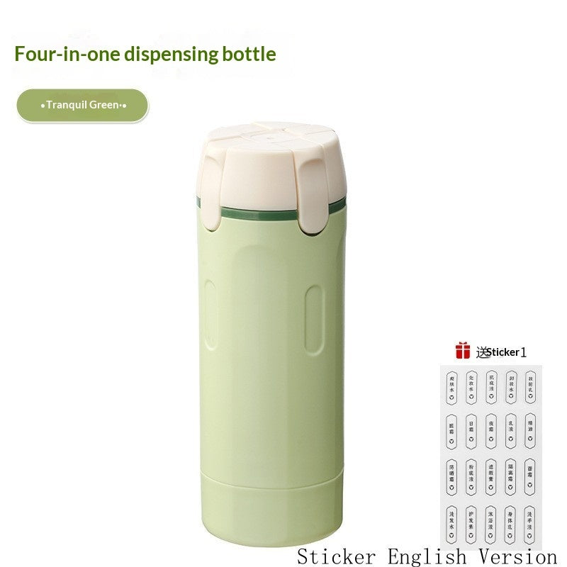 Palm-sized 4-in-1 travel bottle dispenser held in hand