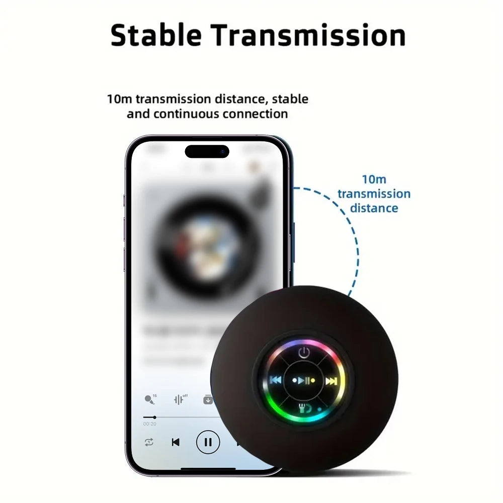 Portable Bluetooth Speaker — Waterproof LED Light, Suction Cup for Shower & Outdoor