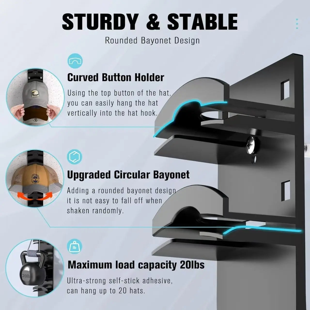 Cap rack adhesive and screw mounting options