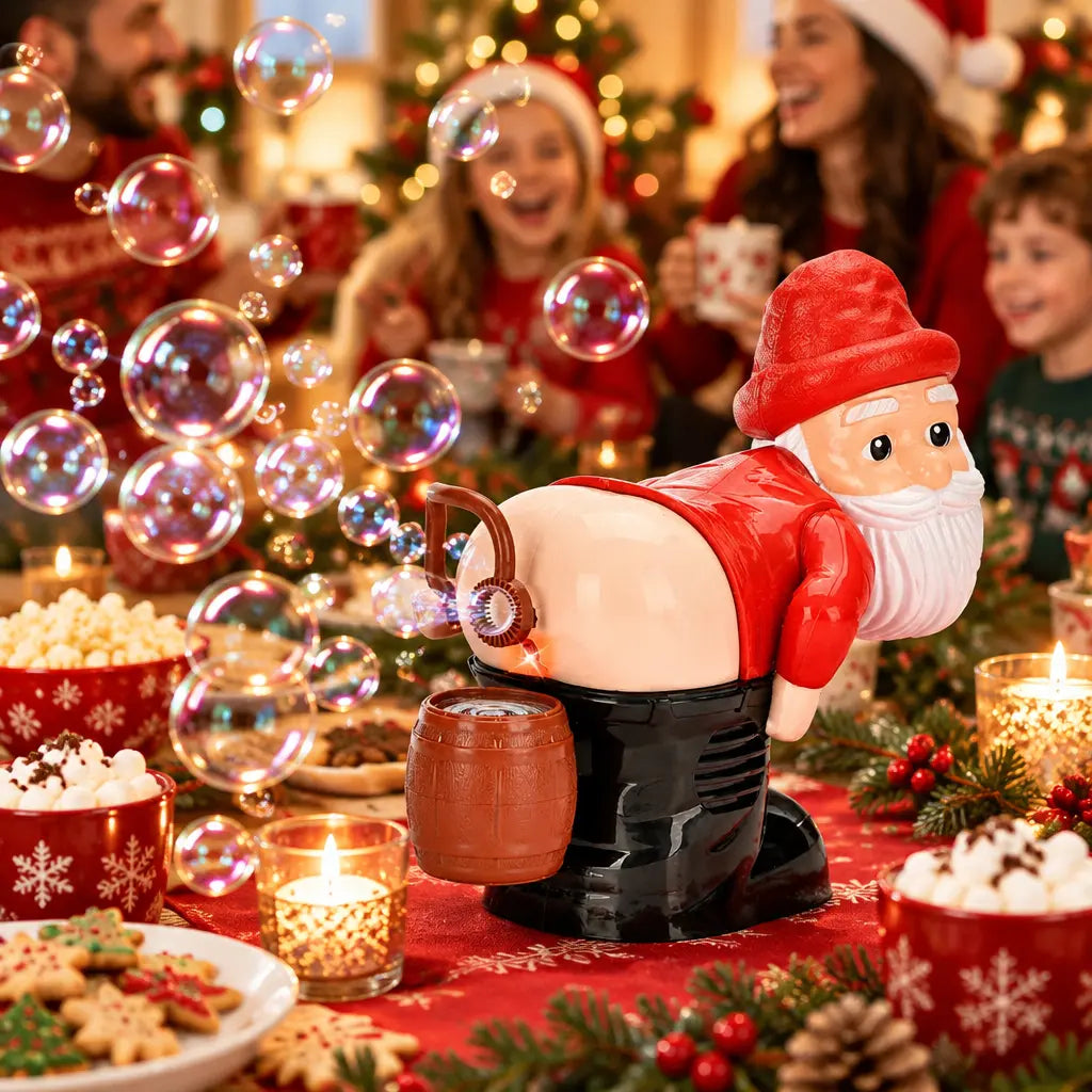 Santa bubble machine on a holiday party table