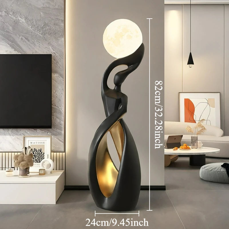 Artistic Lady Moon Floor Lamp — 16-Color Touch Control, USB Rechargeable, Sculptural Home Decor