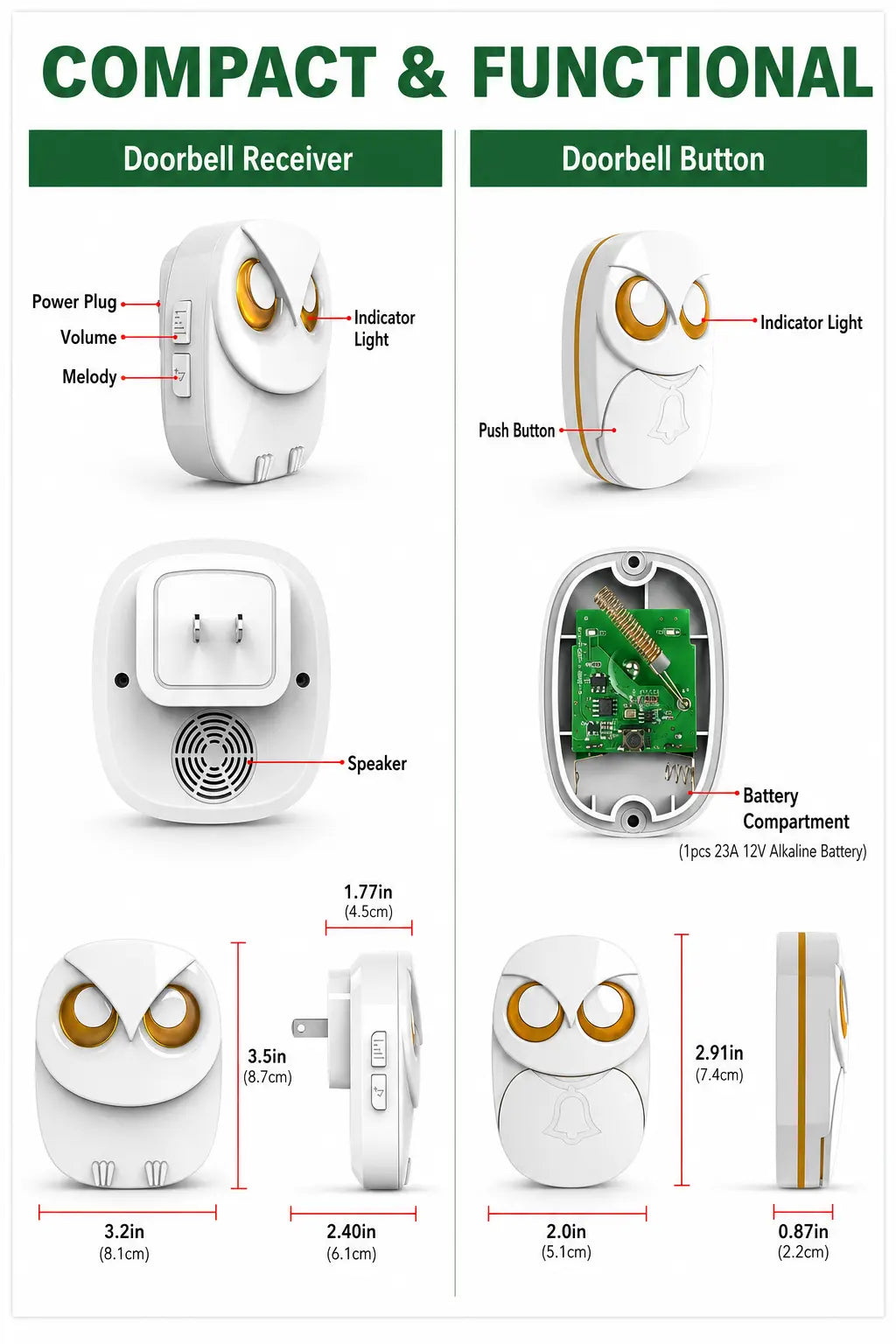 Owl-Shaped Wireless Doorbell Chime Receiver - Hottoget