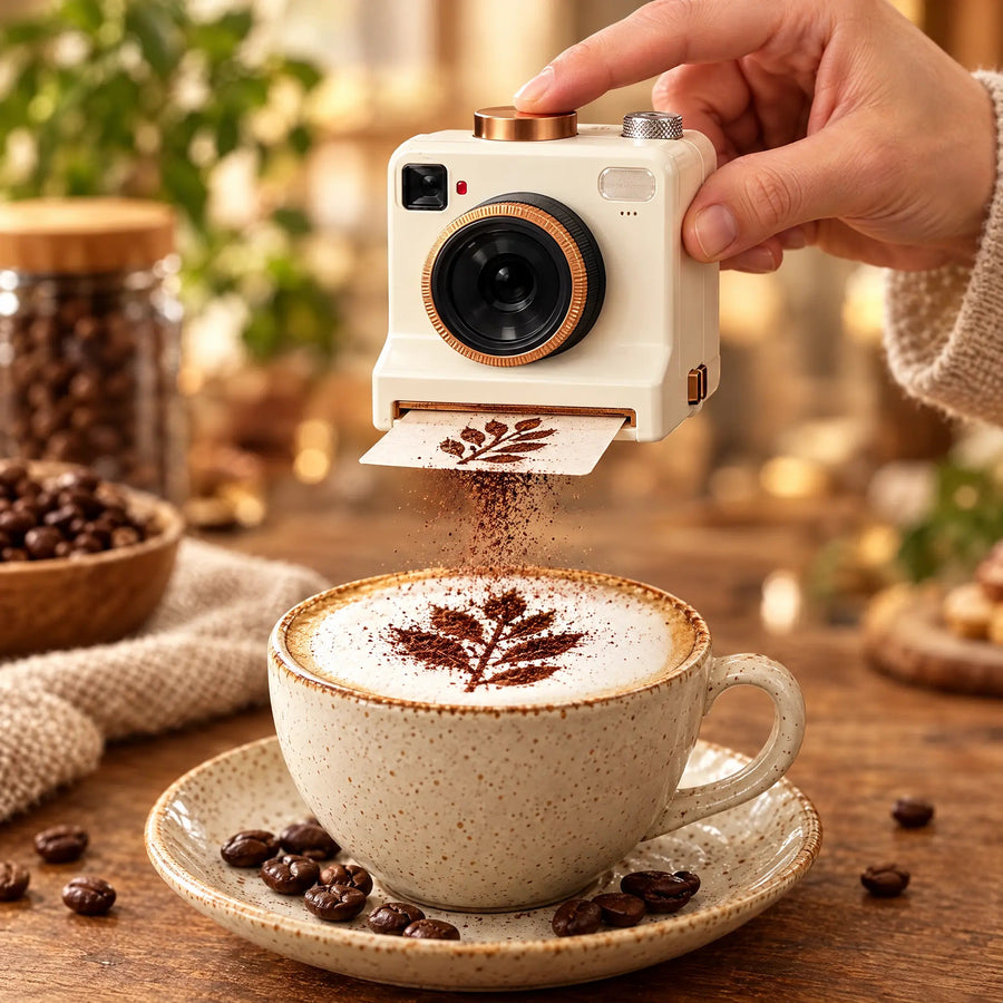 Using the latte art camera on a cup of latte