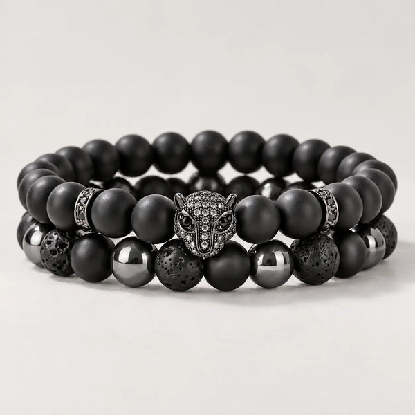 Men’s Natural Stone Beaded Bracelets | Triple Protection 2-Piece Set
