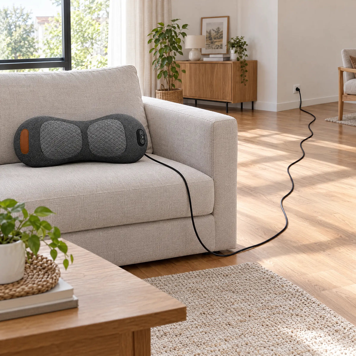 Long power cord reaching the wall outlet