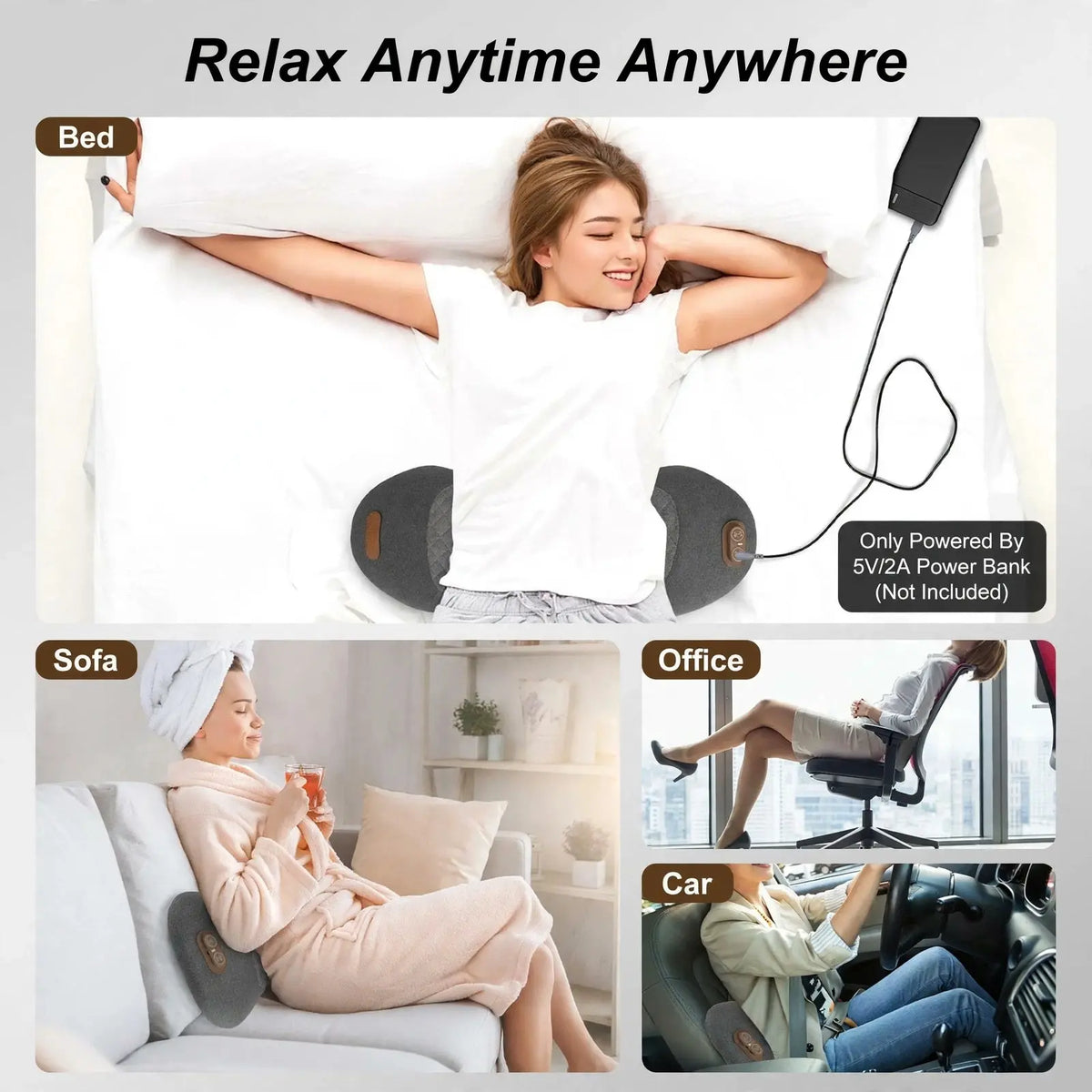 Heated Lumbar Support Pillow – Lower Back Massager with Vibration & Airbag Lift