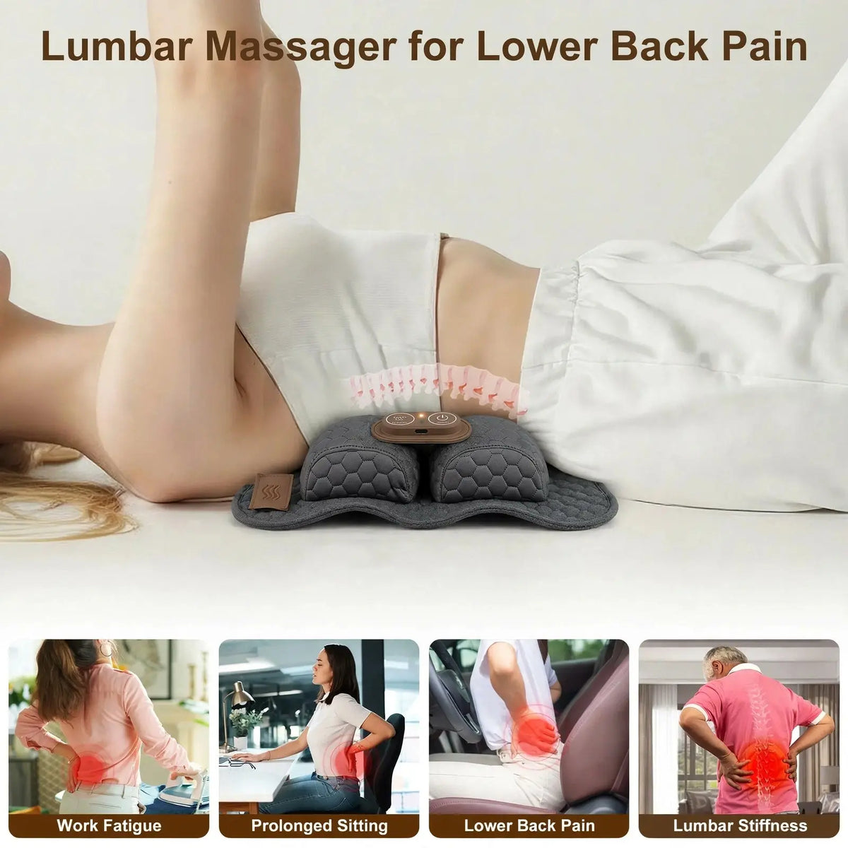 Heated Lumbar Support Pillow – Lower Back Massager with Vibration & Airbag Lift