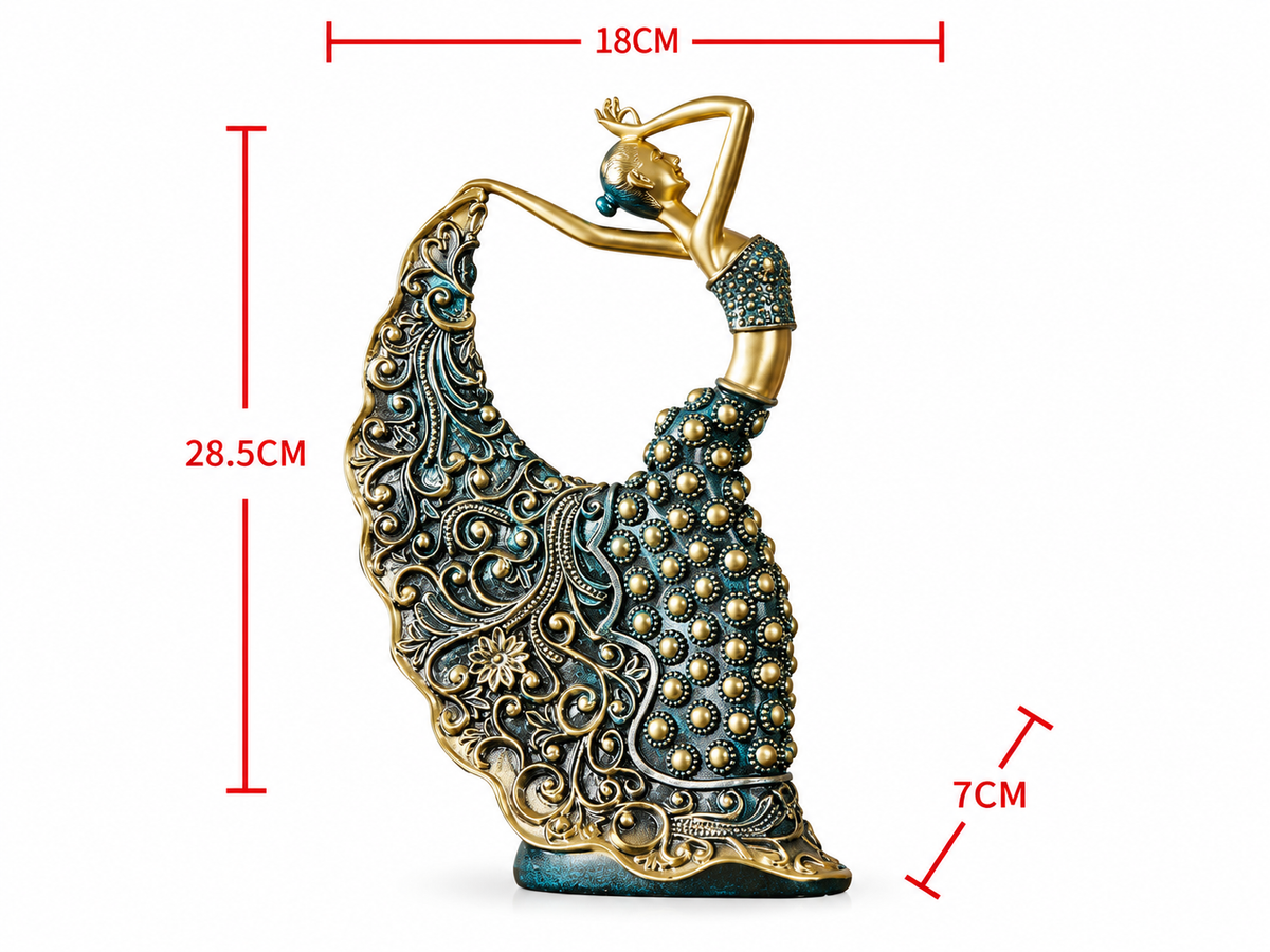 Peacock dancer figurine size chart with dimensions