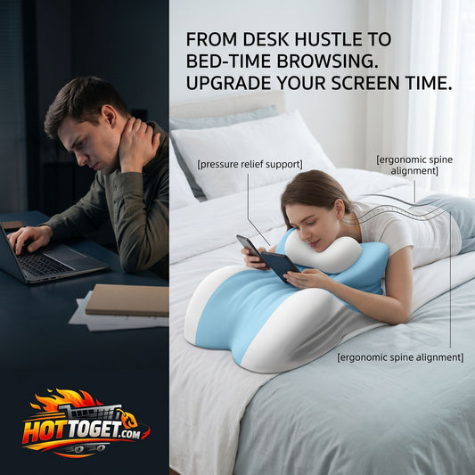 Memory Foam Prone Reading Pillow — Neck & Arm Support for Bed, Removable Anti-Slip Headrest