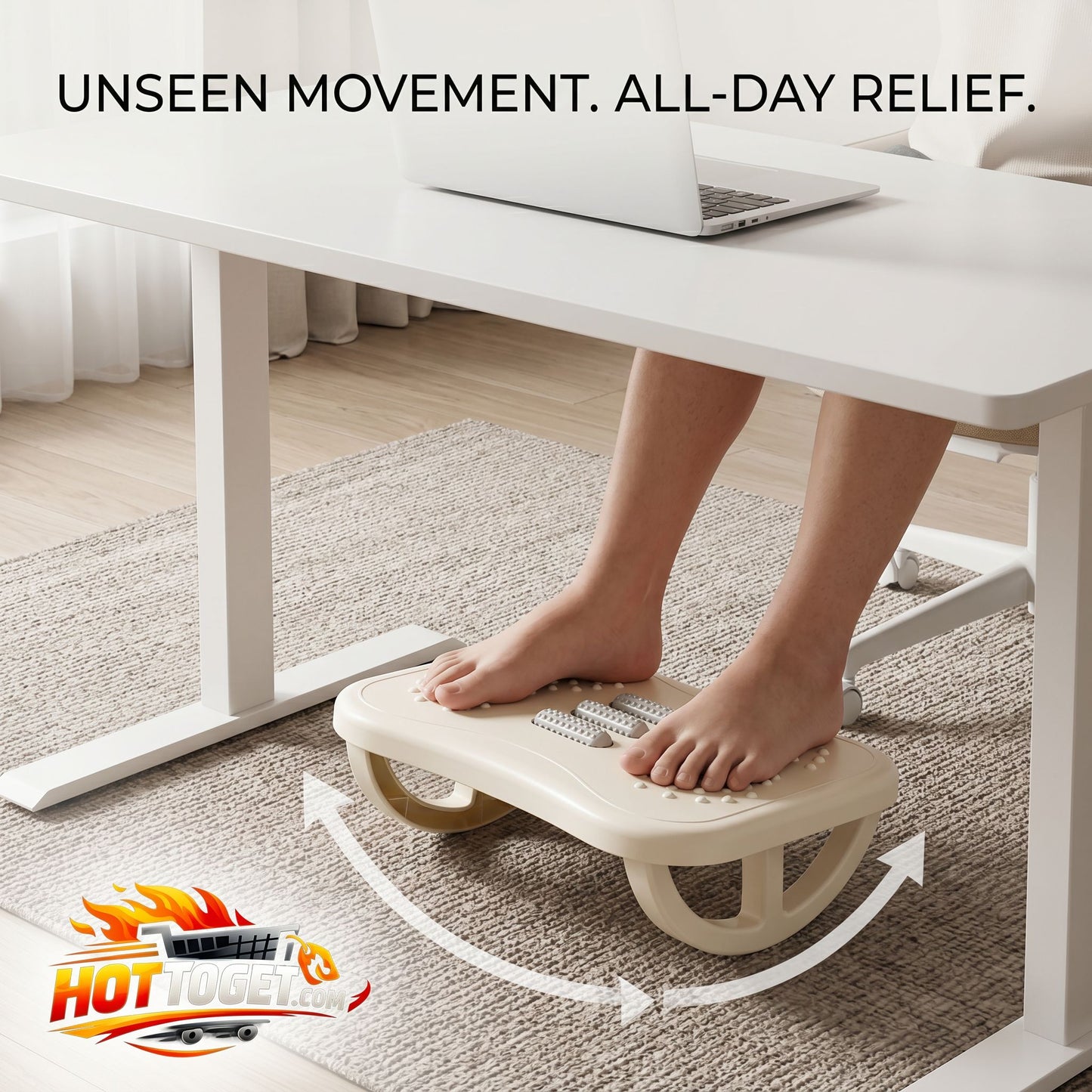 Rocking Footrest for Under Desk — Ergonomic Balance Board with Massage Rollers for Office & Home