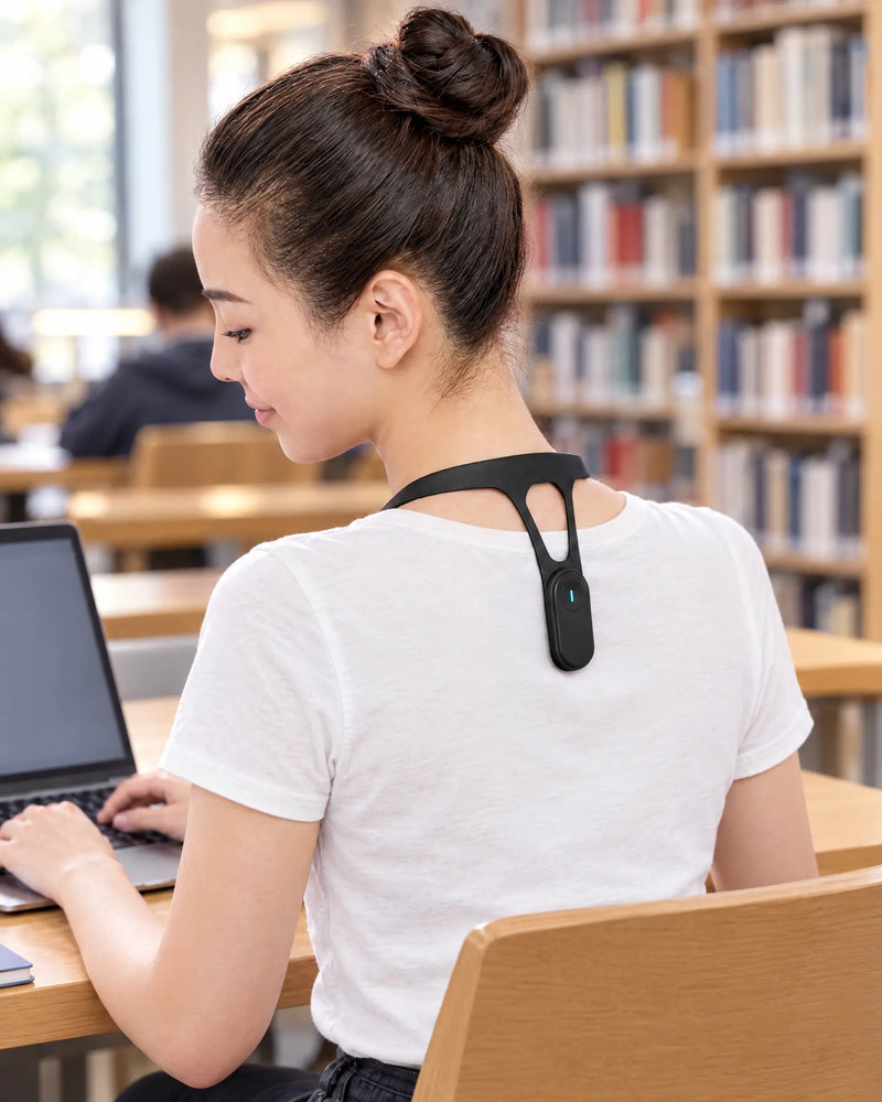 Student sitting upright with the posture trainer