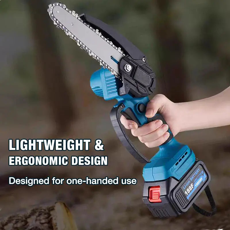 6-inch battery-powered mini chain saw with 2 batteries