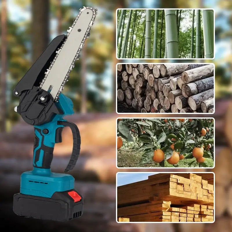 6-inch battery-powered mini chain saw with 2 batteries