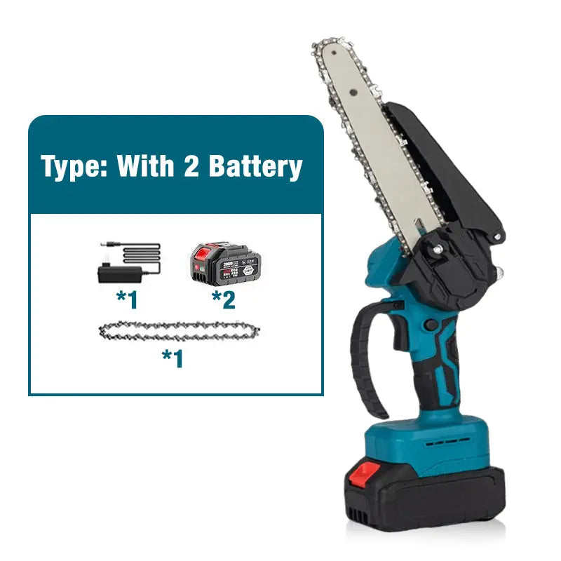 6-inch battery-powered mini chain saw with 2 batteries