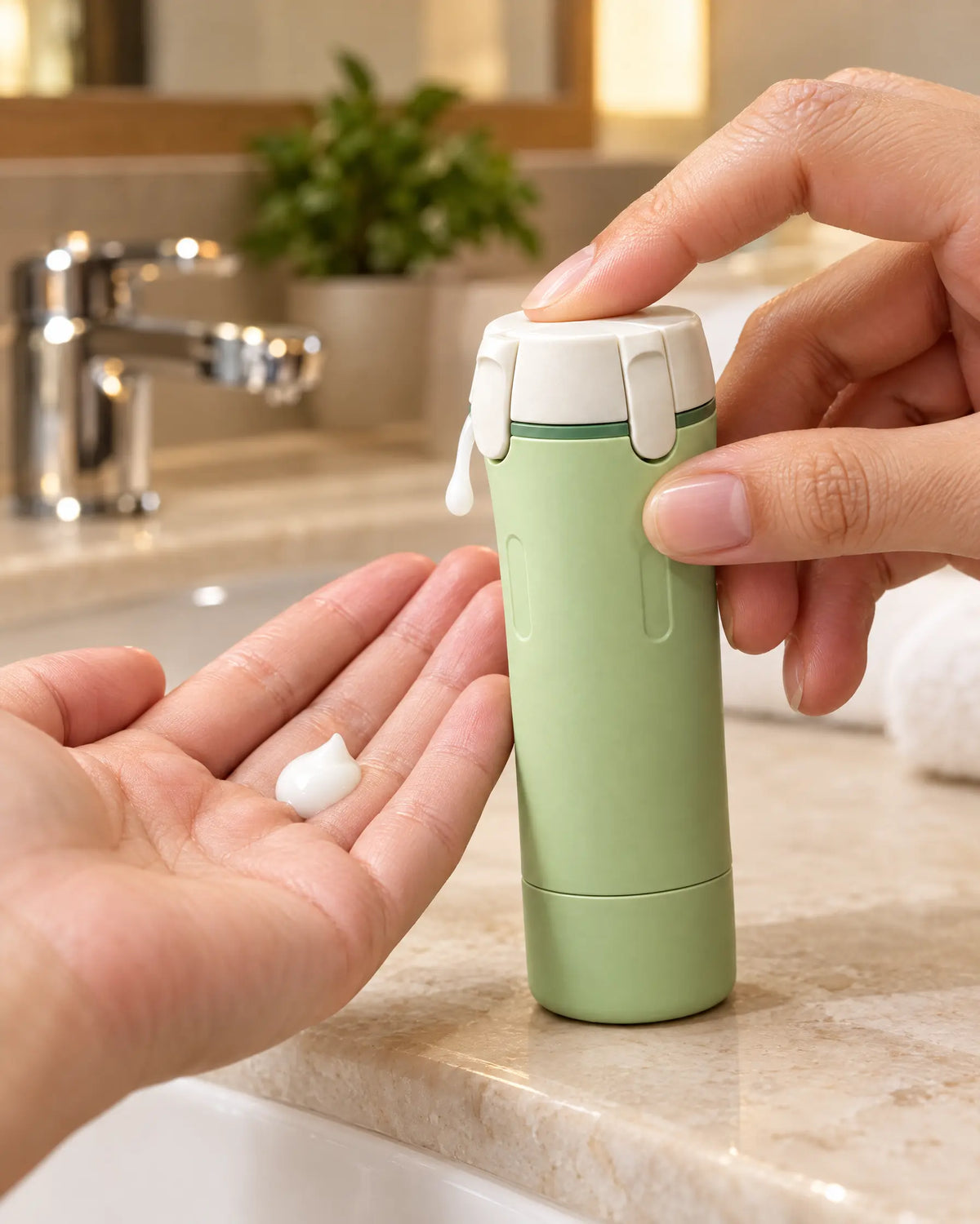 Pumping lotion from the travel dispenser
